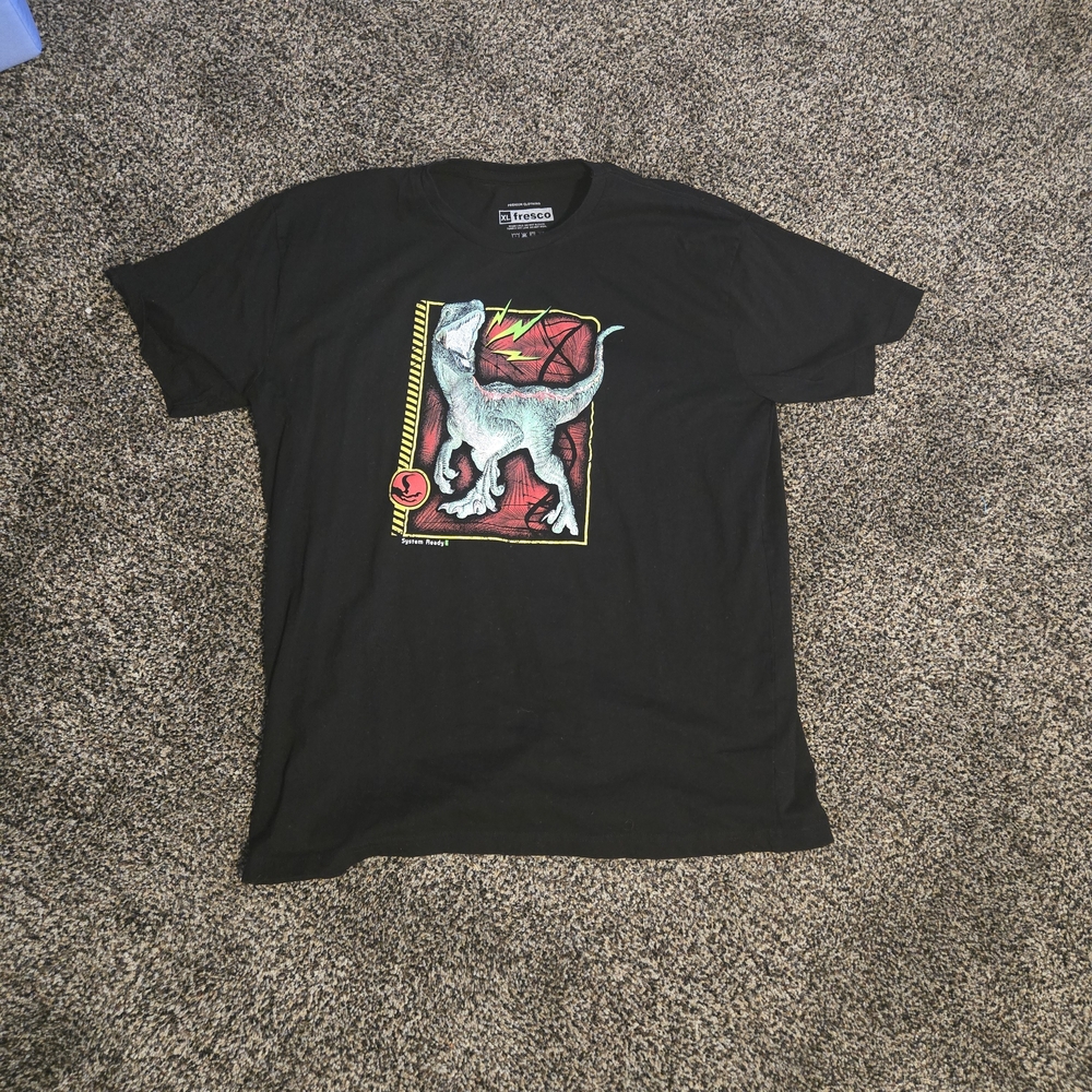 Black Graphic Tee with Dinosaur Design